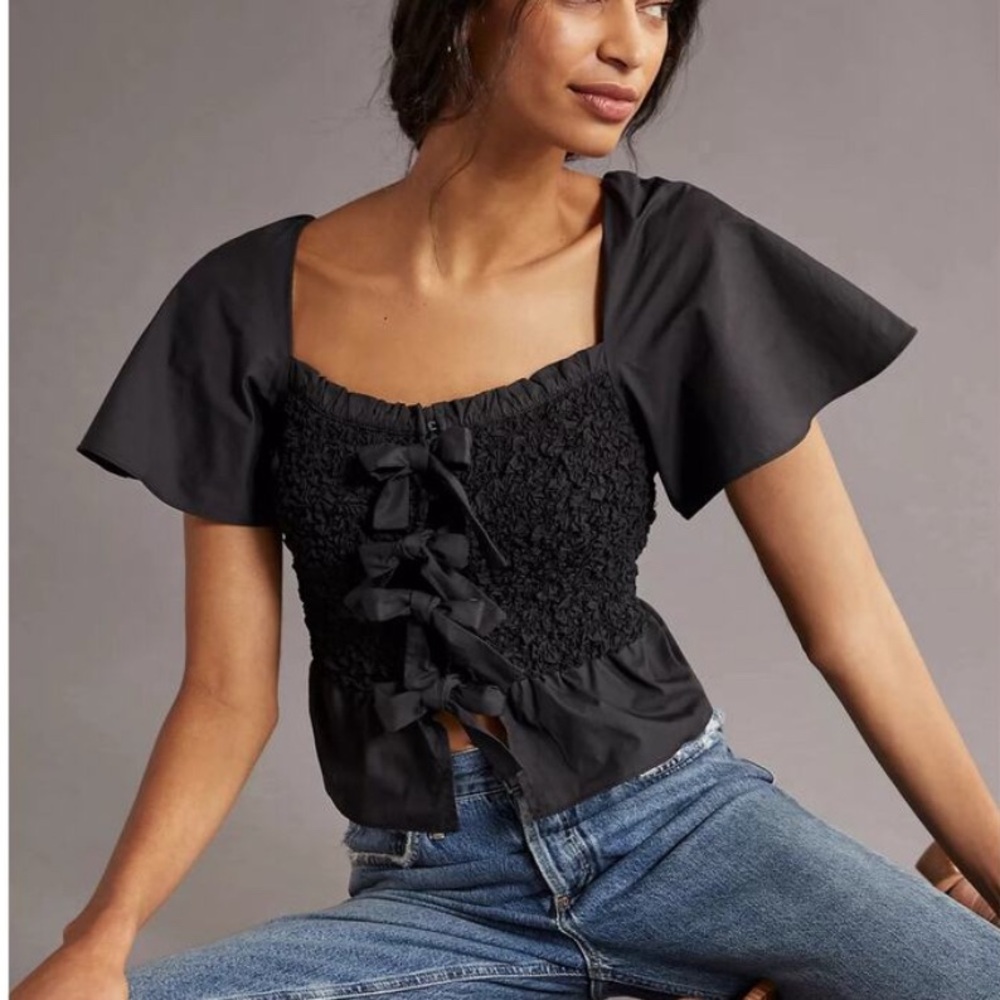 New Mare Mare x Anthropologie Black Tie Front top XS